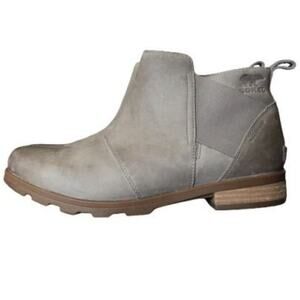 SOREL | Grey Leather Emilie Chelsea Waterproof Ankle Boots Pull-On Booties 10